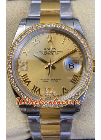 Rolex Datejust 36MM Movimiento Cal.3135 Reloj Réplica Suizo en Acero 904L Caja en Dos Tonos Dial Oro