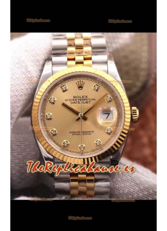Rolex Datejust 36MM Movimiento Cal.3135 Reloj Réplica Suizo en Acero 904L Caja en Dos Tonos Dial Oro