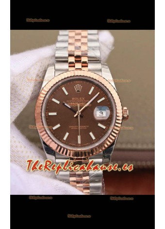 Rolex Datejust 41MM Movimiento Cal.3135 Reloj Réplica Suizo en Acero 904L de Dos Tonos Dial Marrón