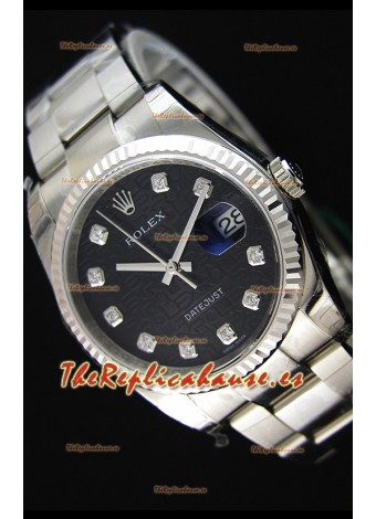 Rolex Datejust 36MM Cal.3135 Movement Reloj Réplica Suizo con Dial Impreso color Negro