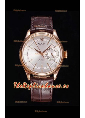 Rolex Cellini Date Ref#50515 Réplica a Espejo 1:1 Oro Rosado Dial Blanco Reloj en Acero 904L