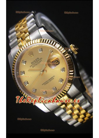 Rolex Datejust Reloj Réplica Japonés - Dial en Oro chapado en dos Tonos en Caja 36MM