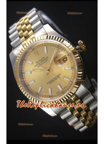 Rolex Datejust Reloj Réplica Japonés - Dial en Oro chapado en dos Tonos en Caja 36MM