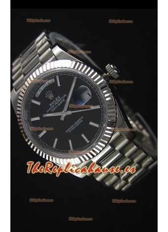 Rolex Day Date Reloj Réplica Japonés - Dial Negro Caja en Acero - 40MM