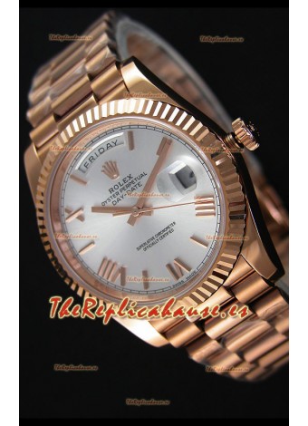 Rolex Day Date Reloj Réplica Japonés - Caja en Oro Rosado Dial en Acero 40MM
