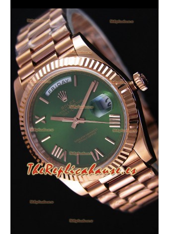 Rolex Day Date Reloj Réplica Japonés - Caja en Oro rosado Dial Verde 40MM
