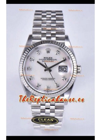 Rolex Datejust 126234 36MM Replica Suiza en Acero 904L en Dial Blanco Perla Réplica a Espejo 1:1