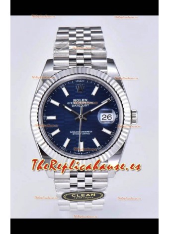 Rolex Datejust Movimiento Cal.3235 Réplica Espejo 1:1 Acero 904L 41MM - Dial Azul con Motivo Estriado