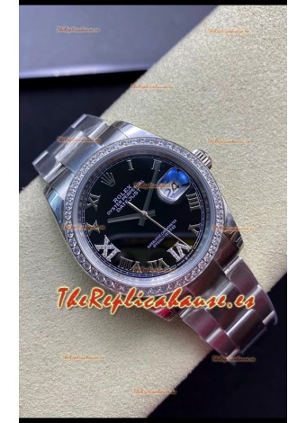 Rolex Datejust 36MM Reloj Réplica Suizo a Espejo 1:1 Dial Negro 904L