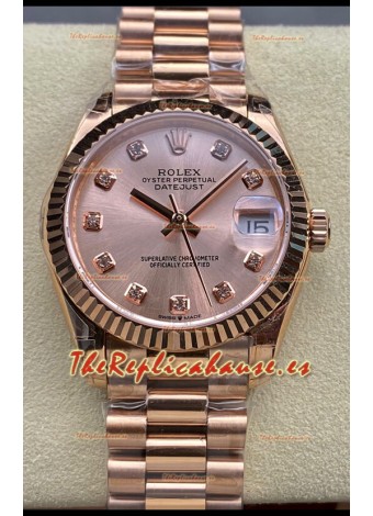 Rolex Datejust 31MM Reloj Suizo en Acero 904L Oro Rosado Dial Réplica Espejo 1:1