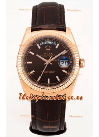 Rolex Day Date Reloj Oro Rosado Caja Acero 904L Dial Marrón 36MM - Calidad Espejo 1:1
