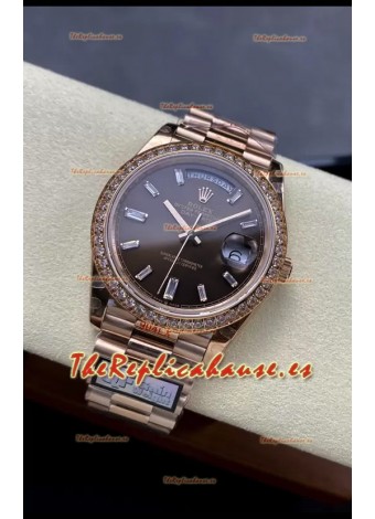 Rolex Day Date 40MM 1:1 Oro Rosado Dial Marrón Reloj Réplica Espejo 1:1