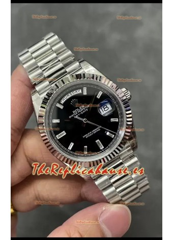 Rolex Day Date Presidential Reloj Acero Inoxidable - Dial Negro 40MM - Calidad Espejo 1:1