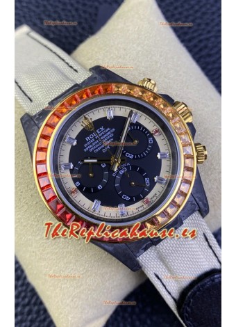 Rolex Daytona DiW Edición Carbono Bisel Arcoiris - Caja Carbon Forjado Correa Beige Réplica Espejo 1:1