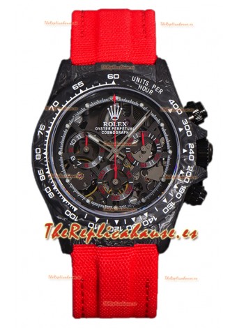 Rolex Daytona DiW Reloj Edición Skeleton Carbono - Caja Carbono Forjado Correa Roja Réplica Espejo 1:1