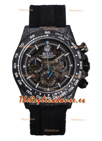Rolex Daytona DiW Skeleton Reloj Edición Carbono - Caja de Carbono Forjado Correa Negra Réplica Espejo 1:1