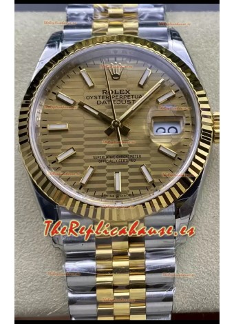 Rolex Datejust Movimiento Cal.3235 Réplica a Espejo 1:1 Acero 904L 36MM - Dial Dorado con Motivo Estriado