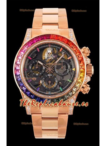 Rolex Daytona Dorado Blaken Reloj Réplica Suizo a Espejo 1:1 Dial Skeleton Movimiento Cal.4130