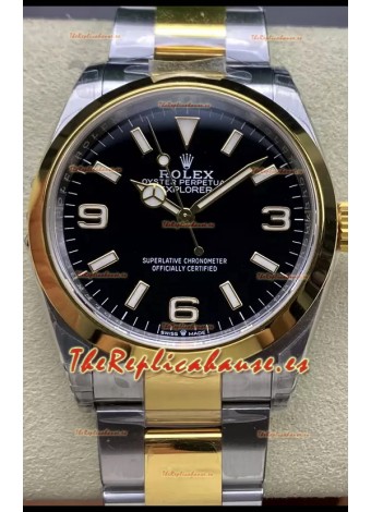 Rolex Explorer I Dial Negro - Oro Amarillo en Acero con Movimiento Suizo Automático 3230