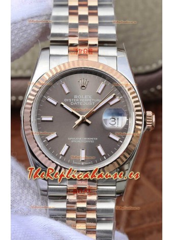 Rolex Datejust 36MM Movimiento ETA-3135 Reloj Réplica Suizo en Acero 904L de Dos Tonos Dial Gris
