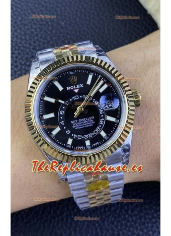 Rolex Sky-Dweller REF# M336933 Dial Negro Reloj en Caja de Acero 904L chapada en Oro Amarillo Réplica a Espejo 1:1