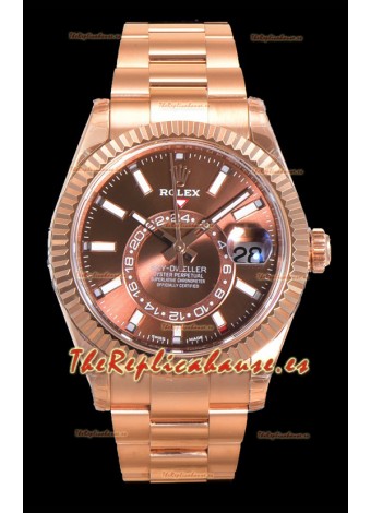 Rolex Sky-Dweller REF# 336235 Reloj Dial Marrón en Oro Rosado Caja Acero 904L Réplica Espejo 1:1