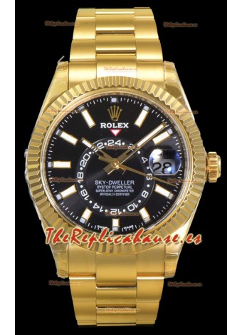 Rolex Sky-Dweller REF# 336235 Reloj Dial Negro en Oro Amarillo Caja Acero 904L Réplica Espejo 1:1