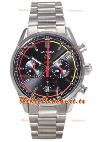 Tag Heuer Carrera Chronograph 42 Reloj Réplica Cuarzo Suizo Dial NegroSteel Strap 