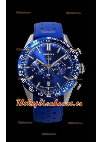 Tag Heuer Carrera Movimiento Cuarzo Suizo Reloj Réplica Dial Azul - Correa de Goma Azul