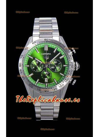 Tag Heuer Carrera Movimiento Cuarzo Suizo Reloj Réplica Dial Verde - Correa de Acero Inoxidable