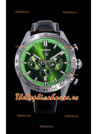 Tag Heuer Carrera Movimiento Cuarzo Suizo Reloj Réplica Dial Verde - Correa de Goma Negra