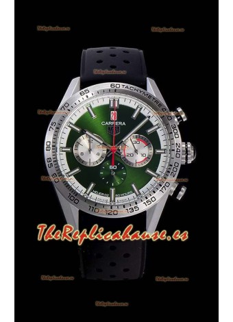 Tag Heuer Carrera Movimiento Cuarzo Suizo Reloj Réplica Dial Verde - Correa de Goma Negra