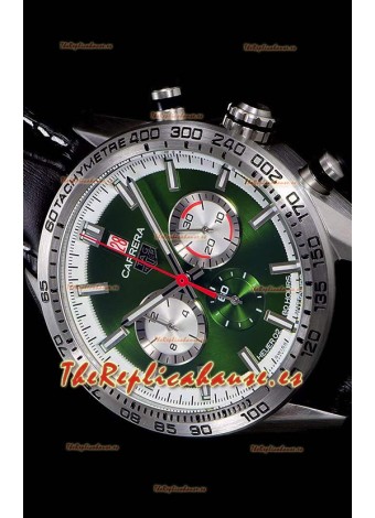 Tag Heuer Carrera Movimiento Cuarzo Suizo Reloj Réplica Dial Verde - Correa de Goma Negra