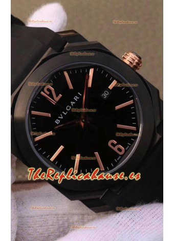 Bvlgari Edición Octo Roma Reloj Réplica a espejo 1:1 Caja en Acero 904L Revestida en PVD - Dial en Acero Azul Correa de Piel