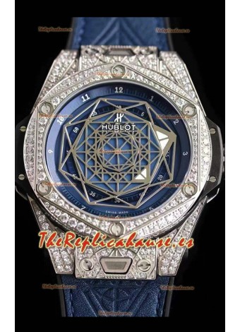 Hublot Big Bang Sang Bleu 45MM Reloj Réplica Suizoen Acero Inoxidable Edición Diamantes