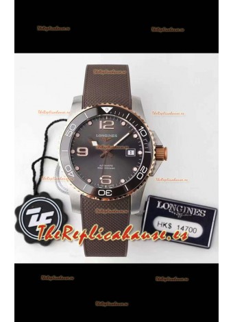 Longines HydroConquest 1:1 Swiss Replica Watch in Gris Dial Rubber Strap Oro Rosado Bezel