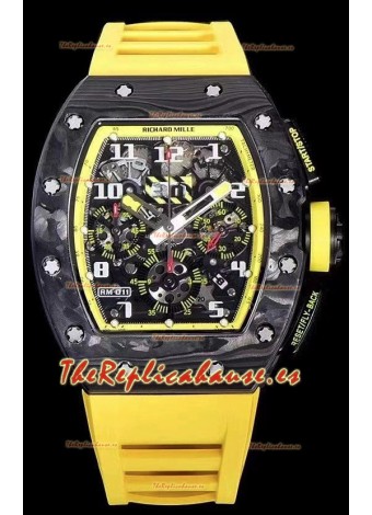 Richard Mille RM011 Felipe Massa Calidad a Espejo 1:1 Caja de Carbono Forjado de una Sola Pieza color Negro Correa Amarilla