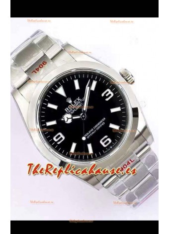 Rolex Explorer I Dial Negro - Acero 904L en Movimiento Suizo Automático 3235