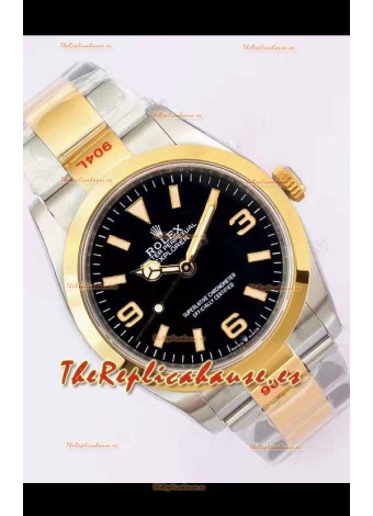 Rolex Explorer I Dial Negro - Oro Amarillo en Acero en Movimiento Suizo Automático 3235