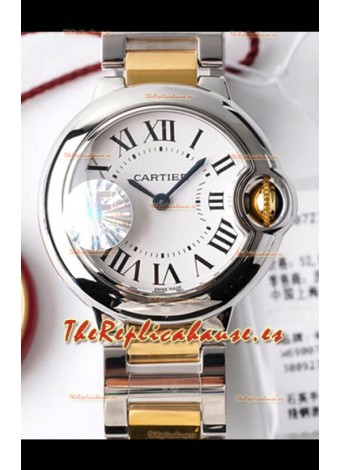 Ballon De Cartier Reloj Cuarzo Suizo Calidad a Espejo 1:1 28MM Caja en Dos Tonos Dial Blanco