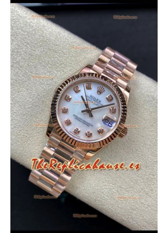 Rolex Datejust 278275 31MM Reloj Réplica Suizo en Acero 904L Oro Rosado Dial Blanco Perla - Réplica a Espejo 1:1