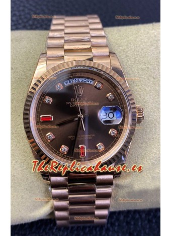 Rolex Day Date 36MM 118235 Oro Rosado Dial Marrón Reloj Réplica a Espejo 1:1