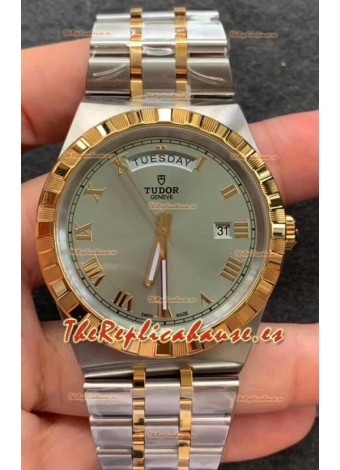 Tudor Reloj Edición Royal - Réplica Espejo 1:1 en Caja en Dos Tonos - Dial Romano Gris