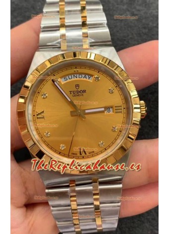 Tudor Reloj Edición Royal - Réplica Espejo 1:1 en Caja en Dos Tonos - Dial Diamantes Oro