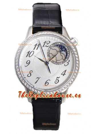 Vacheron Constantin Egerie Muse Moonphase Caja Acero 904L en Dial Blanco Reloj Réplica Suiza 