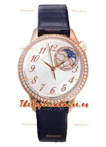Vacheron Constantin Egerie Muse Moonphase Caja Oro Rosado en Dial Blanco Réplica Suiza
