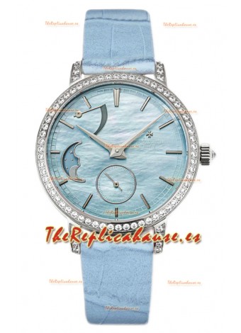 Vacheron Constantin Traditionelle Moon Phase Dial Azul Madre Perlain Steel Case Réplica Suiza