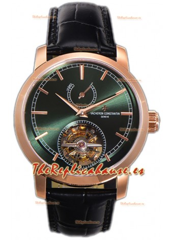 Vacheron Constantin Traditionelle 14-Day Tourbillon Dial Verde Oro Rosado Reloj Réplica Espejo 1:1 