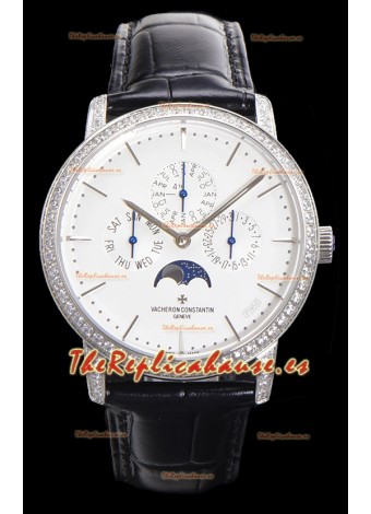 Vacheron Constantin Patrimony Perpetual Calendar Ultra-Thin Oro Blanco Dial Blanco Réplica Suiza