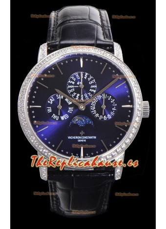 Vacheron Constantin Patrimony Perpetual Calendar Ultra-Thin White Gold Dial Azul Réplica Suiza